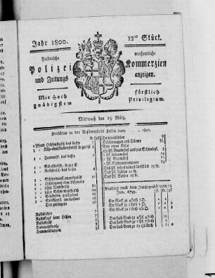 12tes Stück, Ausgabe vom 19. März 1800