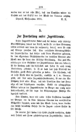 Zur Beurtheilung unsrer Jugendliteratur