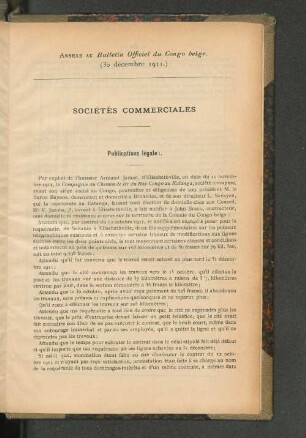 Annexe du Bulletin Officiel du Congo belge. (30 décembre 1911.)