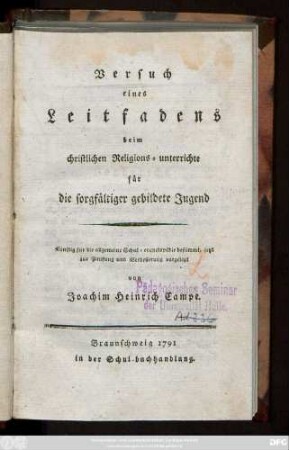 Versuch eines Leitfadens beim christlichen Religions-unterrichte für die sorgfältiger gebildete Jugend