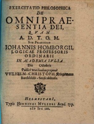 Exercitatio Philosophica De Omnipraesentia Dei