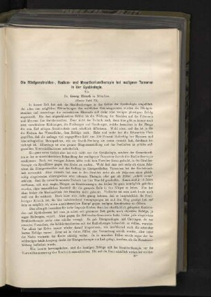 Die Röntgenstrahlen-, Radium- und Mesothoriumtherapie bei malignen Tumoren in der Gynäkologie.