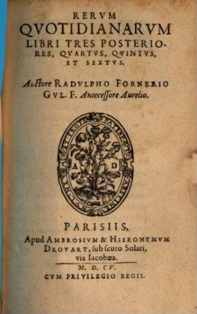 Rervm Qvotidianarvm Libri Sex : ... In quibus plerique tum Iuris vtriusque, tum variorum auctorum loci vel illustrantur, vel emendantur, multa etiam ad antiquitatis studium pertinentia tractantur, 4/6