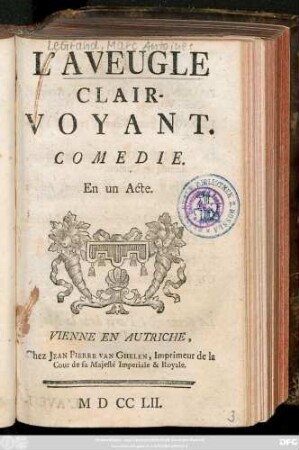 L' Aveugle Clairvoyant : Comedie En un Acte