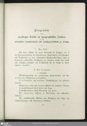 Programm eines einjährigen Cursus im typographischen Zeichnen an der Königlichen Kunstakademie und Kunstgewerbeschule zu Leipzig