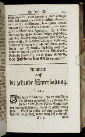 Antwort auf die zehende Unterhaltung.