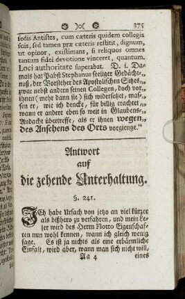 Antwort auf die zehende Unterhaltung.