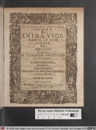 Disputationum Physicarum Decima, De Anima Vegetante Et Sentiente