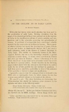 On the enclitic NE in early Latin : (Strassburger Doctordiss.)