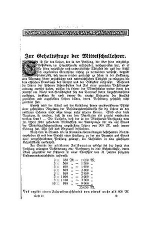 Zur Gehaltsfrage der Mittelschullehrer