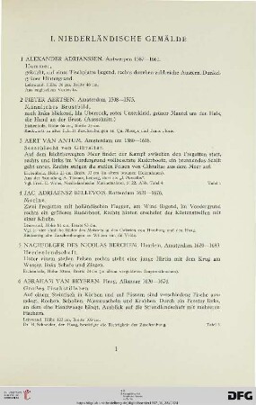 I. Niederländische Gemälde (Nr. 1-145)