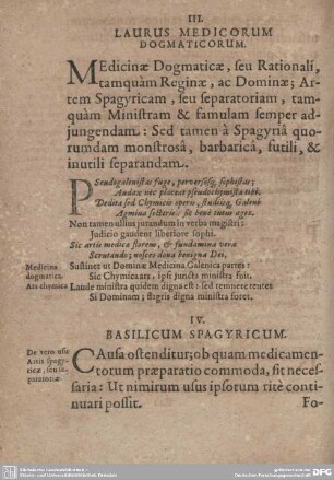 III. Laurus Medicorum Dogmaticorum.