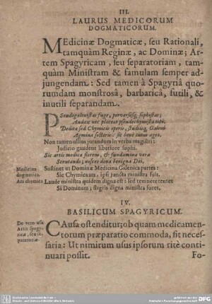 III. Laurus Medicorum Dogmaticorum.