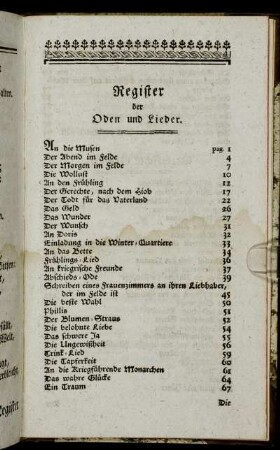 Register der Oden und Lieder.