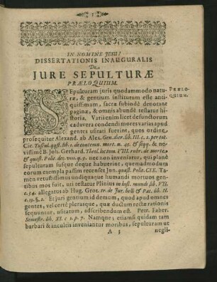 De Jure Sepulturae. Praeloquium.
