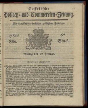 1781tes Jahr. 6tes Stück. Montag den 5ten Februar