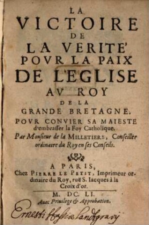 La victoire de la vérité pour la paix de l'église