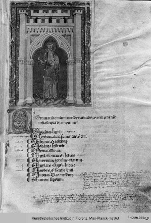 Matrikel und Statuten : Buchseite mit einer Darstellung der Porta San Pietro