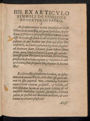 IIII. Ex Articulo Symboli De Sessione Ad Dexteram Patris.