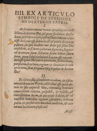 IIII. Ex Articulo Symboli De Sessione Ad Dexteram Patris.