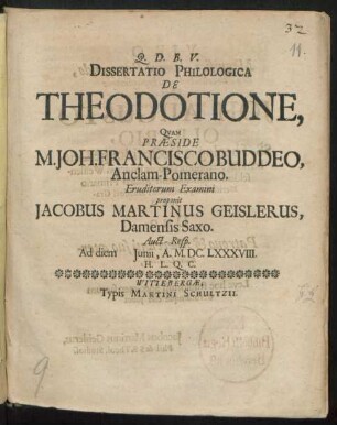 Dissertatio Philologica De Theodotione