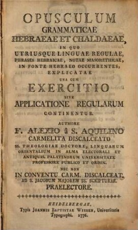 Opusculum grammaticae hebraicae et chald.