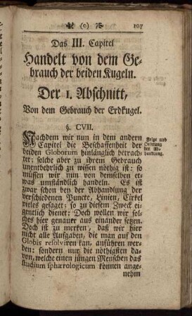 Der 1. Abschnitt, Von dem Gebrauch der Erdkugel.