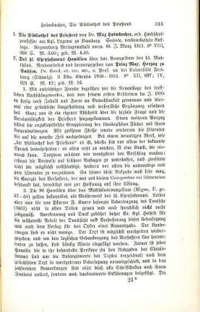 315-316 [Rezension] Heimbucher, Max, Die Bibliothek des Priesters, 6. Aufl.