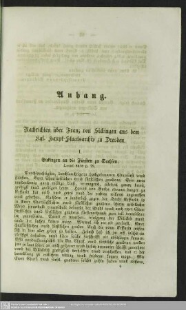 Nachrichten über Franz von Sickingen aus dem kgl. Haupt-Staatsarchiv zu Dresden
