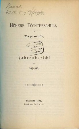 Jahres-Bericht. 1891/92