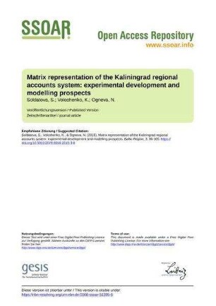Matrix representation of the Kaliningrad regional accounts system: experimental development and modelling prospects