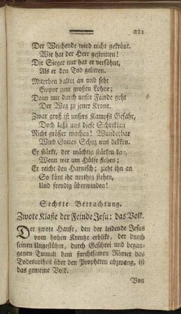 Sechste Betrachtung. Zwote Klaße der Feinde Jesu: das Volk.