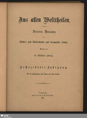 16.1885: Aus allen Welttheilen : illustriertes Familienblatt für Länder- u. Völkerkunde