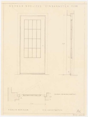 Wohnhaus Boelicke, Berlin-Nikolassee: Eingangstür: Grundriss, Ansicht, Schnitt 1:10