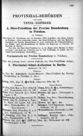 Provinzial-Behörden und deren Unter-Behörden