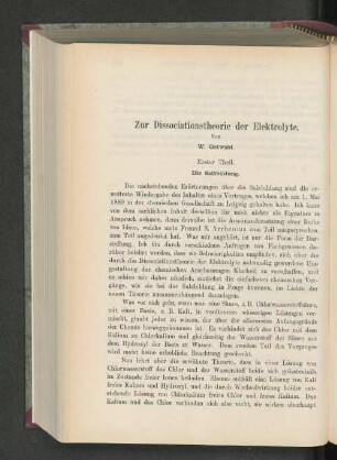 Zur Dissociation der Elektrolyte.
