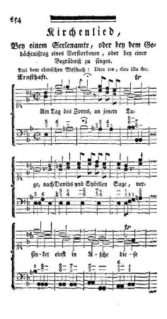 Kirchenlied, Bey einem Seelenamte, oder bey dem Gedächtnißtag eines Verstorbenen, oder bey einer Begräbniß zu singen.