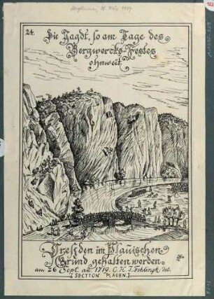 Jagdfest während des Saturnusfestes oder Bergwerksfestes am 26. September 1719 im Plauenschen Grund in Dresden
