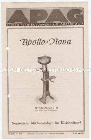 Apollo-Nova / Neuzeitliche Milchzentrifuge für Kleinbesitzer! / Prospekt Nr. 244