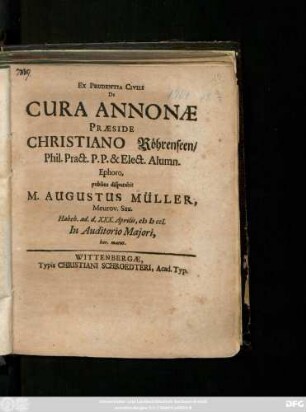 Ex Prudentia Civili De Cura Annonæ