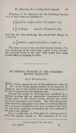 On Chree's problem of the rotating elastic ellipsoid.