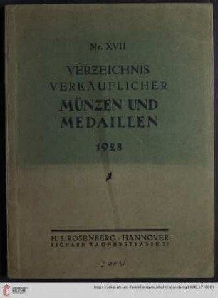 Nr. 17: Verzeichnis verkäuflicher Münzen u. Medaillen