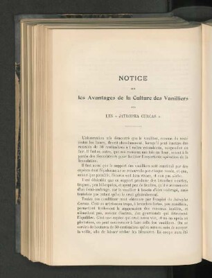 Notice sur les Avantages de la Culture des Vanilliers.