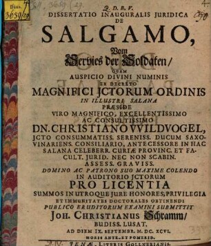 Dissertatio Inauguralis Iuridica De Salgamo, Vom Servies der Soldaten