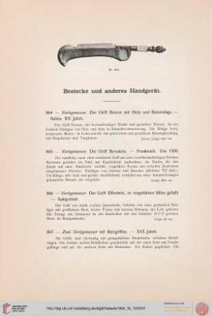 Bestecke und anderes Handgerät (Nr. 864-938)