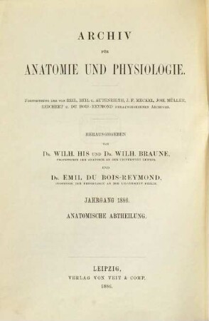 Archiv für Anatomie und Physiologie. Anatomische Abteilung, Archiv für Anatomie. 1886