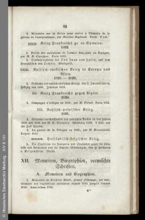 Memoiren, Biographien, vermischte Schriften