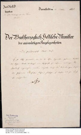 Vertrag zwischen Hessen und Preußen über die Bildung eines Zollvereins (Ratifikation Preußen)
