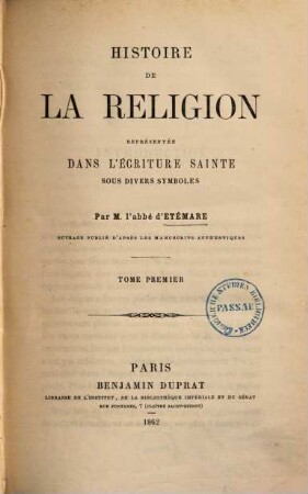 Histoire de la réligion : représentée dans l'Écriture Sainte sous divers symboles, 1
