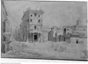 Palazzo Zuccari, Fassade mit Tempietto. Ansicht von Trinità dei Monti - Veduta della casa di Claude Lorrain